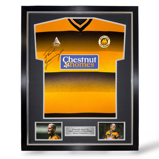 Paul Gascoigne ‘Gazza’ Signed Boston United 2004/2005 Season Home Shirt- Deluxe Framed