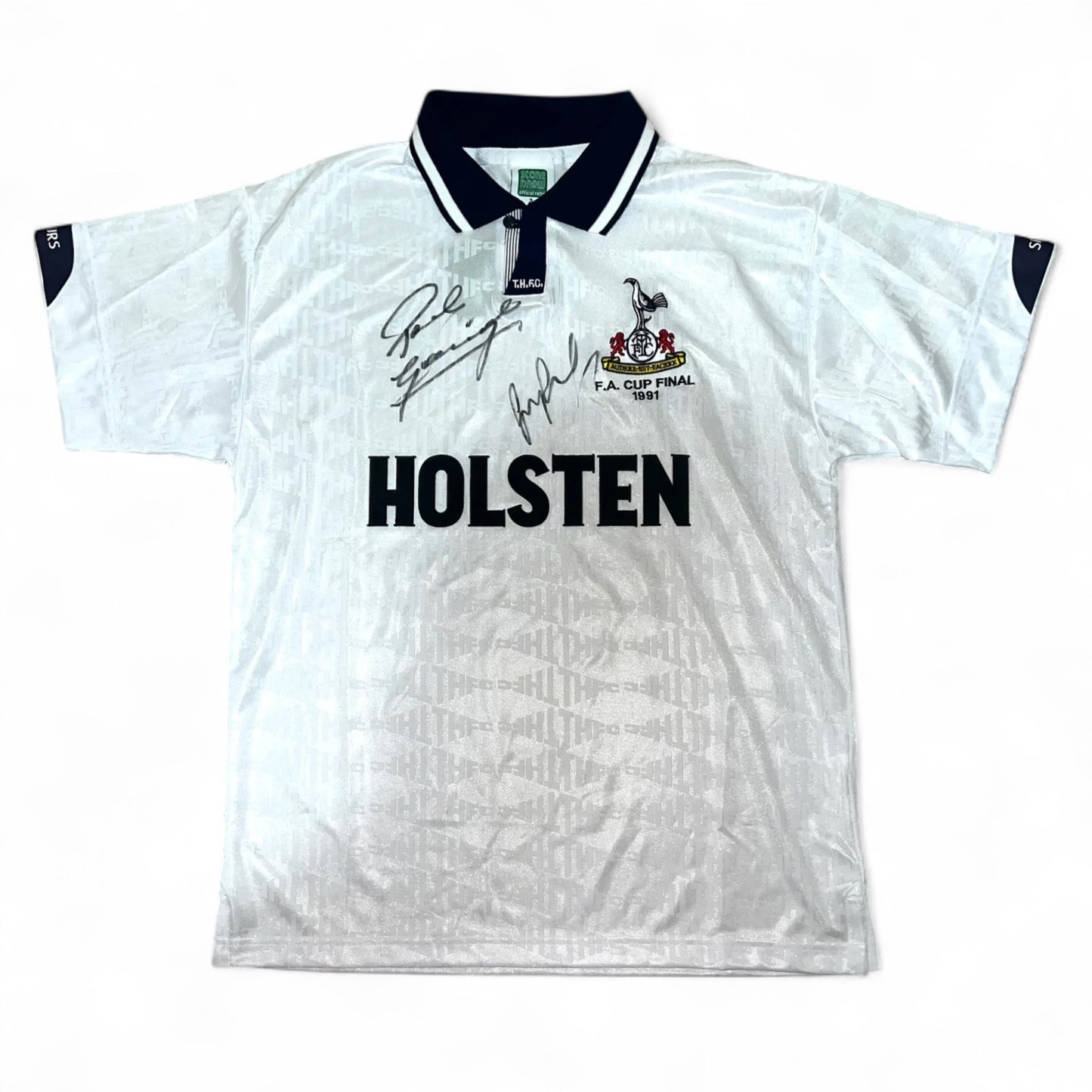 Paul Gascoigne ‘Gazza’ and Gary Lineker Dual Signed Official Score Draw Retro Tottenham 1991 FA Cup Final Shirt