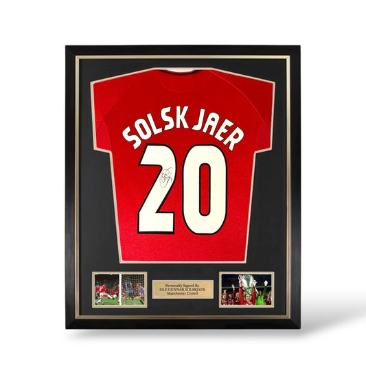 Ole Gunnar Solskjaer Signed Manchester United 1999 Champions League Home Shirt- Deluxe Framed