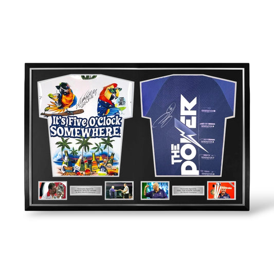 Phil Taylor and Martin Adams Signed Official Darts Shirts- Dual Deluxe Framed
