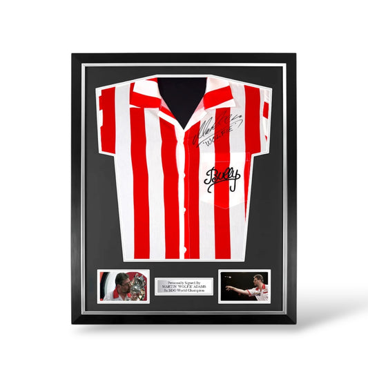 Bullseye TV Show Official Darts Bully Shirt Signed By Martin ‘Wolfie’ Adams- Deluxe Framed