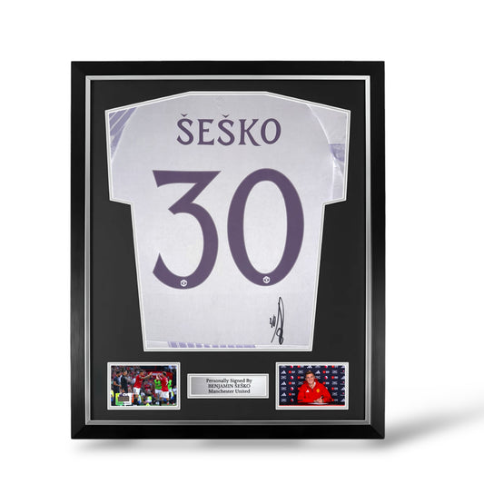 Benjamin Sesko Signed Manchester United 2025/26 Away Shirt- Deluxe Framed
