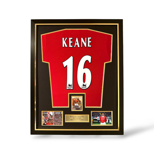 Roy Keane Signed Official Panini Auto Card/ Manchester United 1998/99 Home Shirt- Deluxe Framed