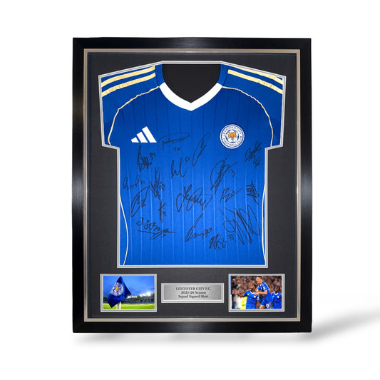 Leicester City 2025/26 Squad Signed Home Shirt- Deluxe Framed